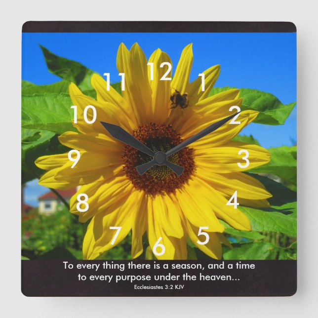 Sunflower Verse Square Wall Clock (Front)