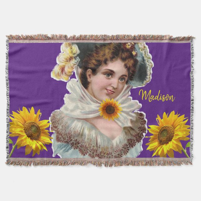Sunflower Victorian Throw Blanket (Front)