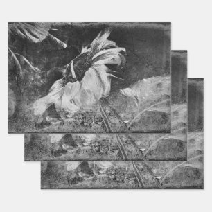 Sunflower Vintage Antique Black And White Texture Wrapping Paper Sheet