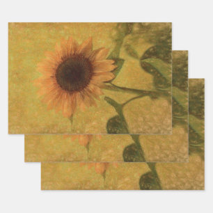 Sunflower Vintage Antique Yellow Green Texture Wrapping Paper Sheet