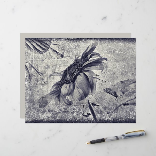 Sunflower Vintage Black And White Antique Texture (Front/Back In Situ)