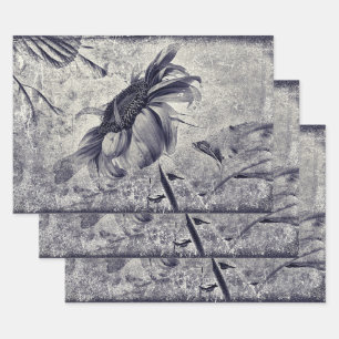 Sunflower Vintage Black And White Antique Texture Wrapping Paper Sheet
