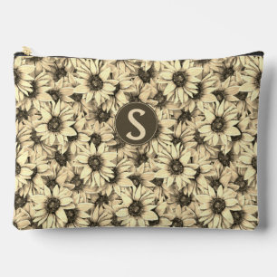 Sunflower Vintage Charm Sepia Tone Cosmetic Bag