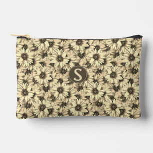 Sunflower Vintage Charm Sepia Tone Cosmetic Bag