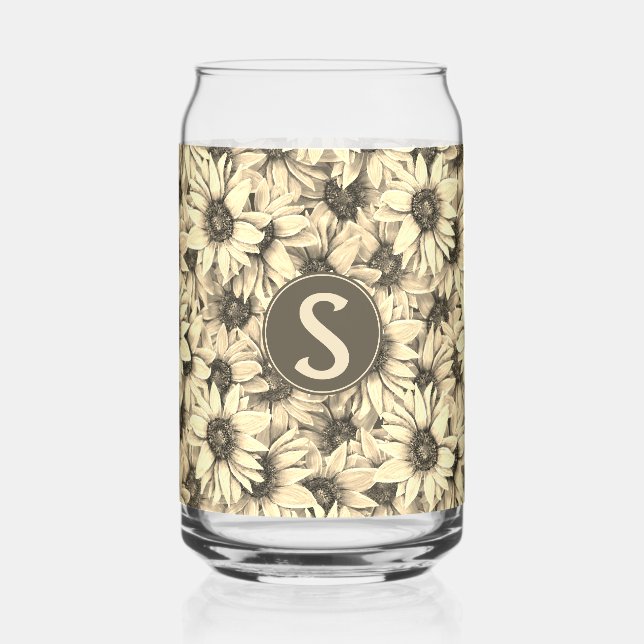 Sunflower Vintage Charm Sepia Tone Drinking Glass (Left)