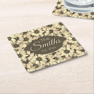 Sunflower Vintage Charm Sepia Tone Paper Coaster