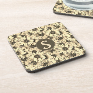 Sunflower Vintage Charm Sepia Tone Plastic Coaster