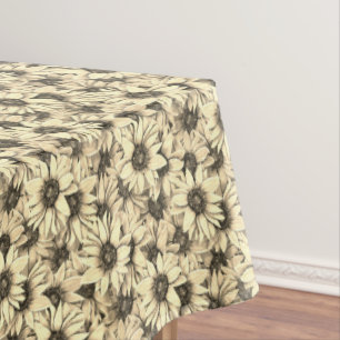 Sunflower Vintage Charm Sepia Tone Tablecloth