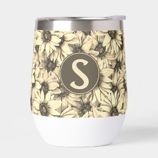 Sunflower Vintage Charm Sepia Tone Wine Tumbler