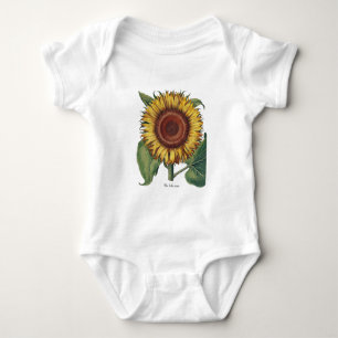 Sunflower Vintage Damask Flower Art Baby Bodysuit