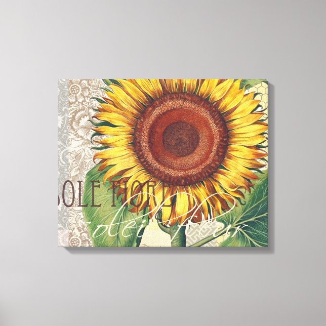 Sunflower Vintage Damask Flower Art Canvas Print (Front)