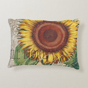Sunflower Vintage Damask Flower Art Decorative Cushion
