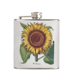 Sunflower Vintage Damask Flower Art Hip Flask