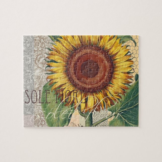Sunflower Vintage Damask Flower Art Jigsaw Puzzle (Horizontal)