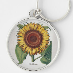 Sunflower Vintage Damask Flower Art Key Ring