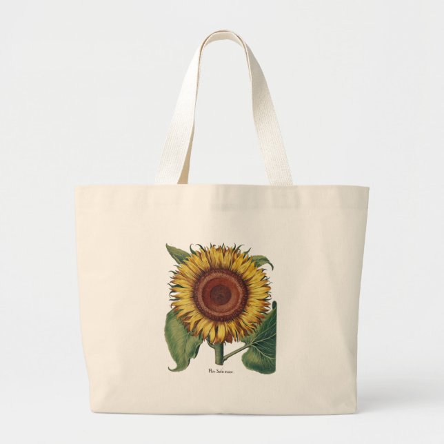 Sunflower Vintage Damask Flower Art Large Tote Bag (Front)