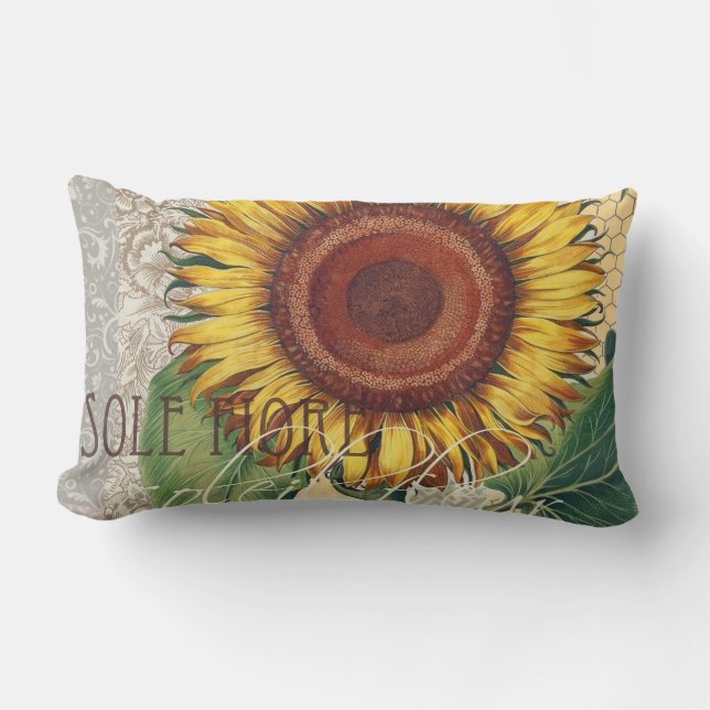 Sunflower Vintage Damask Flower Art Lumbar Cushion (Front)