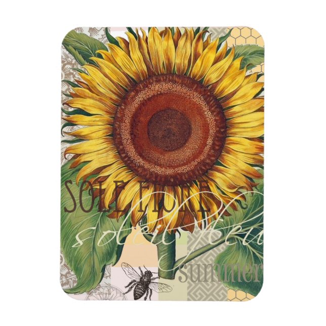 Sunflower Vintage Damask Flower Art Magnet (Vertical)