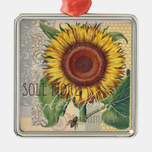 Sunflower Vintage Damask Flower Art Metal Tree Decoration