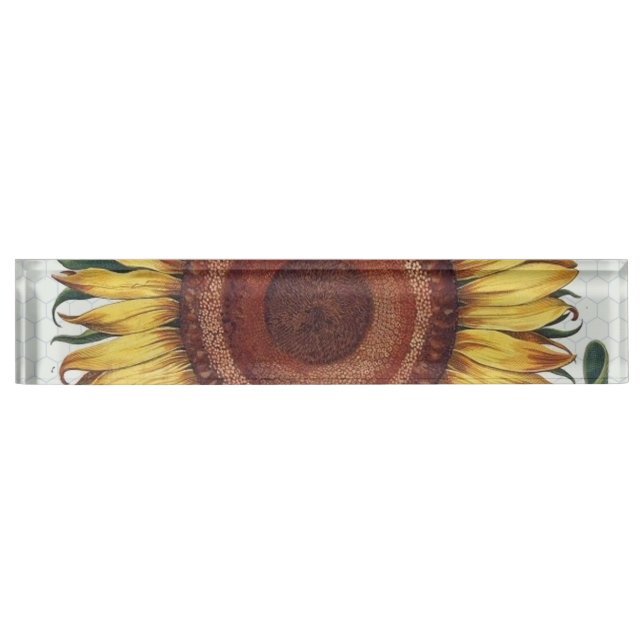 Sunflower Vintage Damask Flower Art Nameplate (Front)
