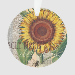Sunflower Vintage Damask Flower Art Ornament