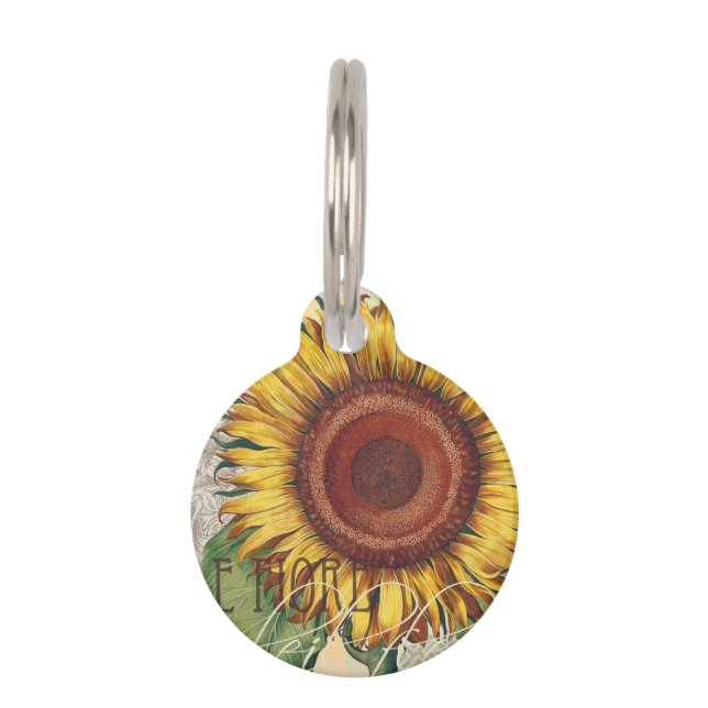 Sunflower Vintage Damask Flower Art Pet Tag (Front)