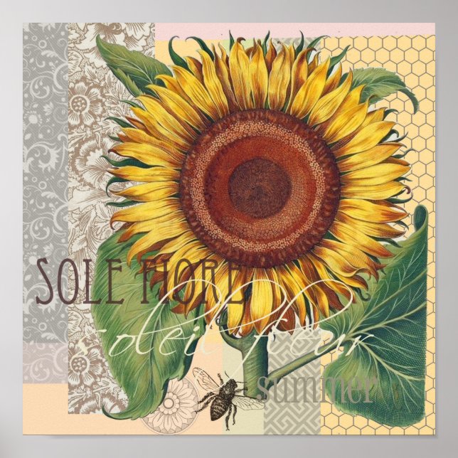 Sunflower Vintage Damask Flower Art Poster (Front)
