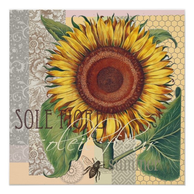 Sunflower Vintage Damask Flower Art Poster (Front)
