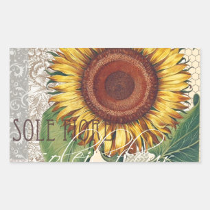 Sunflower Vintage Damask Flower Art Rectangular Sticker