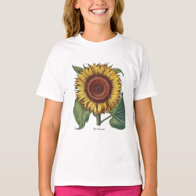 Sunflower Vintage Damask Flower Art T-Shirt (Front)