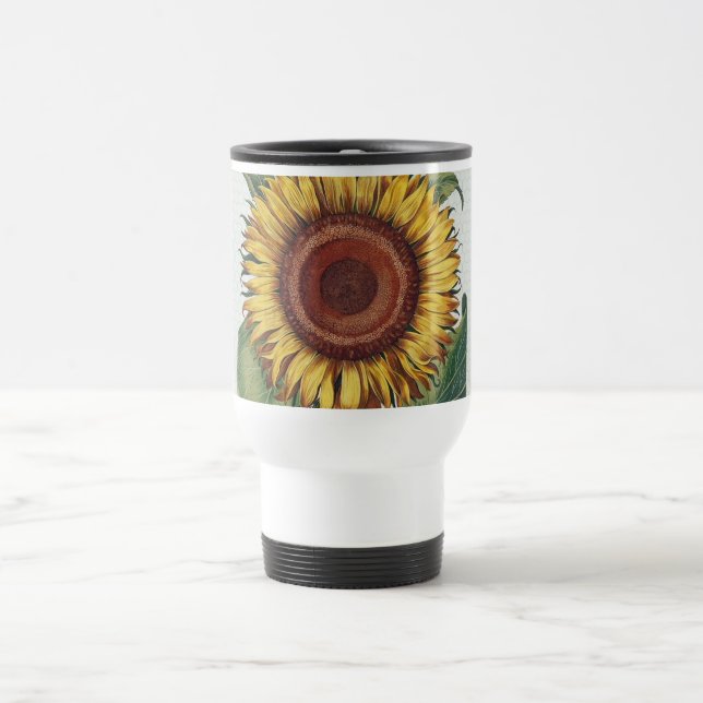 Sunflower Vintage Damask Flower Art Travel Mug (Center)