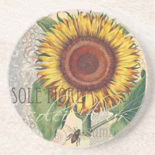 Sunflower Vintage Damask Flower Pattern Art Coaster