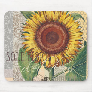 Sunflower Vintage Damask Wallpaper Collage Mouse Mat