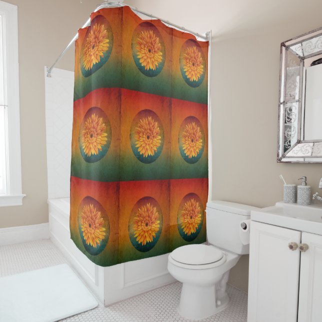 sunflower vintage floral  shower curtain (In Situ)