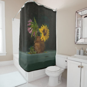 Sunflower Vintage Floral Still Life Fine Art Shower Curtain