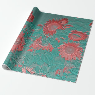 Sunflower Vintage Floral Teal Pink Chic Decoupage Wrapping Paper