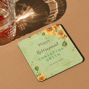 Sunflower Vintage Garden Watercolor Retirement Square Paper Coaster