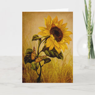 Sunflower Vintage look Style Butterfly Card Autumn