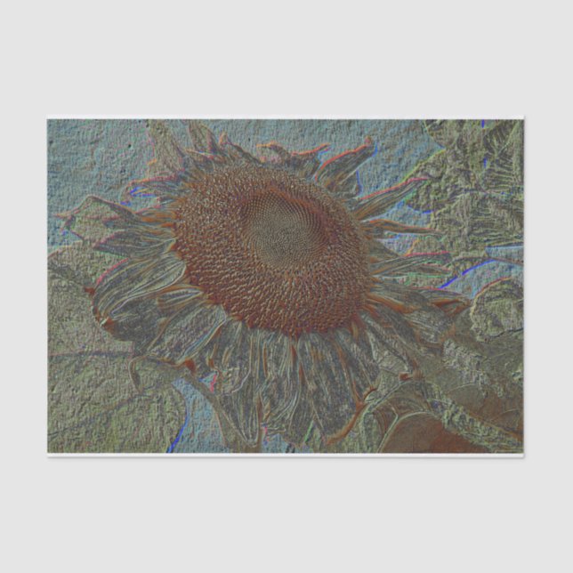 Sunflower Vintage Metallic Gold Blue Decoupage Tissue Paper (Front)