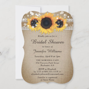Sunflower Vintage Rustic Burlap Lace Bridal Shower Invitation