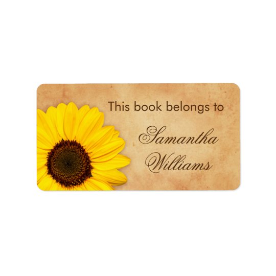 Sunflower vintage stained old paper bookplates address label