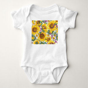 Sunflower Vintage: Summer Yellow Bloom. Baby Bodysuit