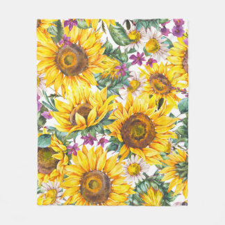 Sunflower Vintage: Summer Yellow Bloom. Fleece Blanket