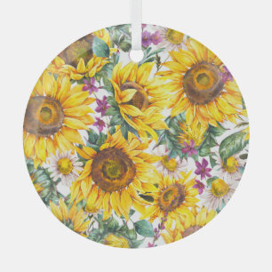 Sunflower Vintage: Summer Yellow Bloom. Glass Tree Decoration