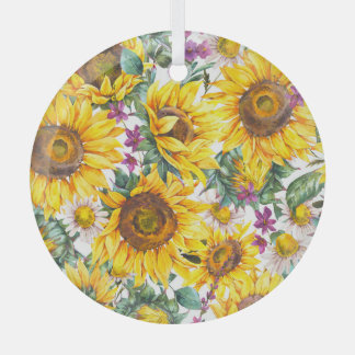 Sunflower Vintage: Summer Yellow Bloom. Glass Tree Decoration