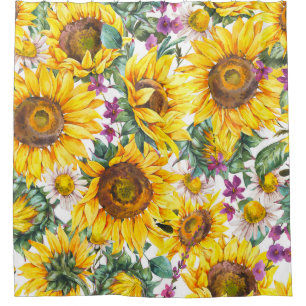 Sunflower Vintage: Summer Yellow Bloom. Shower Curtain