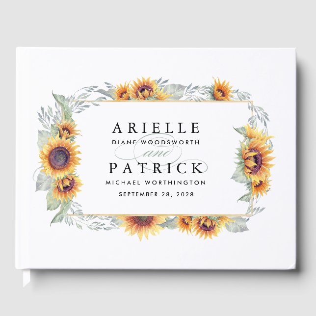 Sunflower Vintage Watercolor Wedding Guest Book (Front)