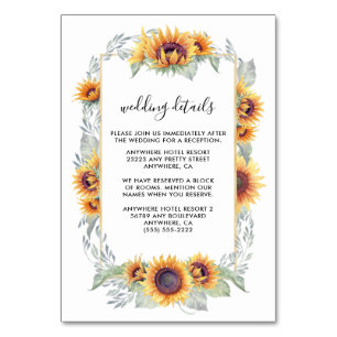Sunflower Vintage Watercolor Wedding Insert Cards