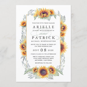 Sunflower Vintage Watercolor Wedding Invitations