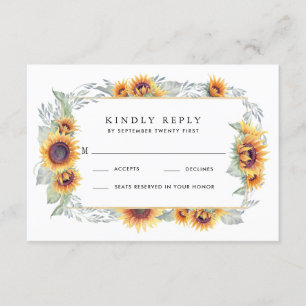 Sunflower Vintage Watercolor Wedding RSVP Cards